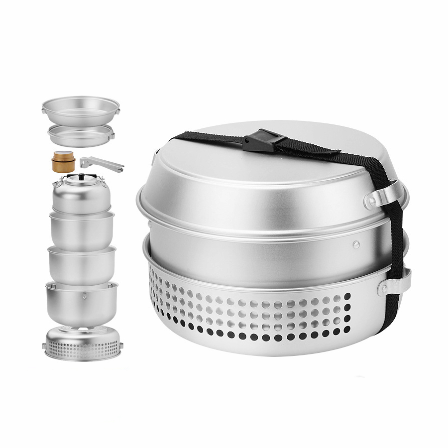 China Factory Whole Outdoor Cooking Gear: 10 PCS Camping Aluminum Cookware Set